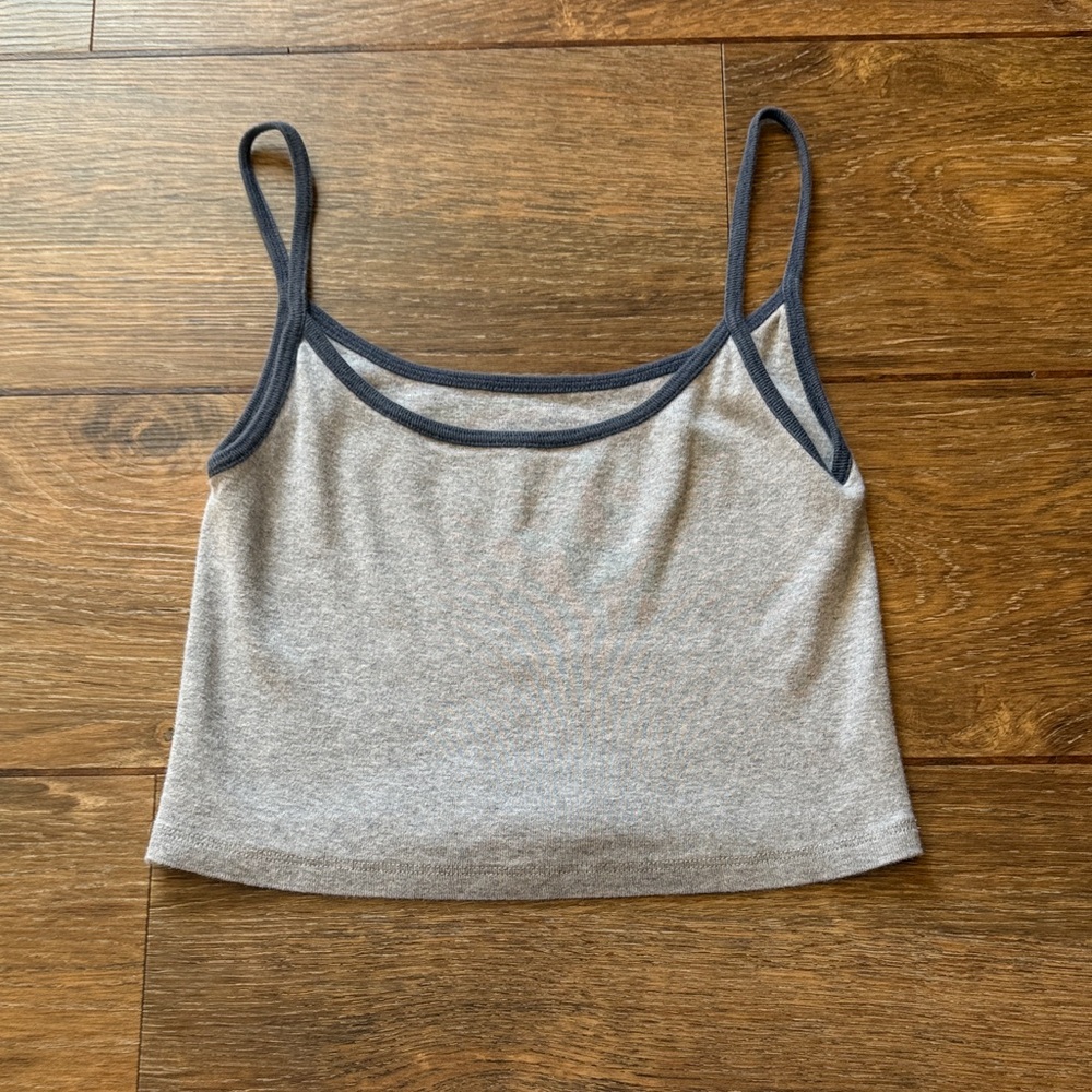 Gray Tank Top with Navy Blue Trim